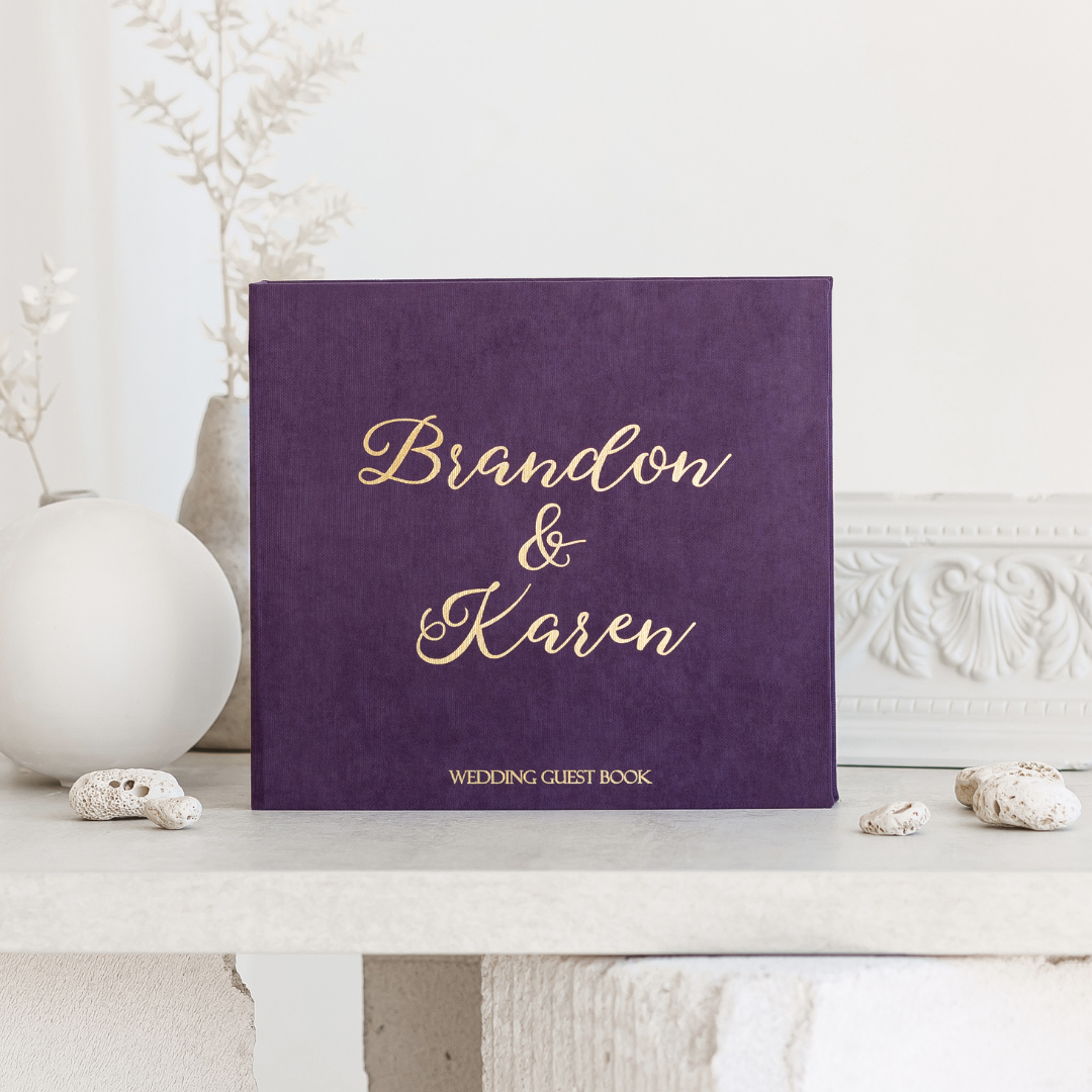 COTTON Purple Personalized Wedding Guest Book - COTTON