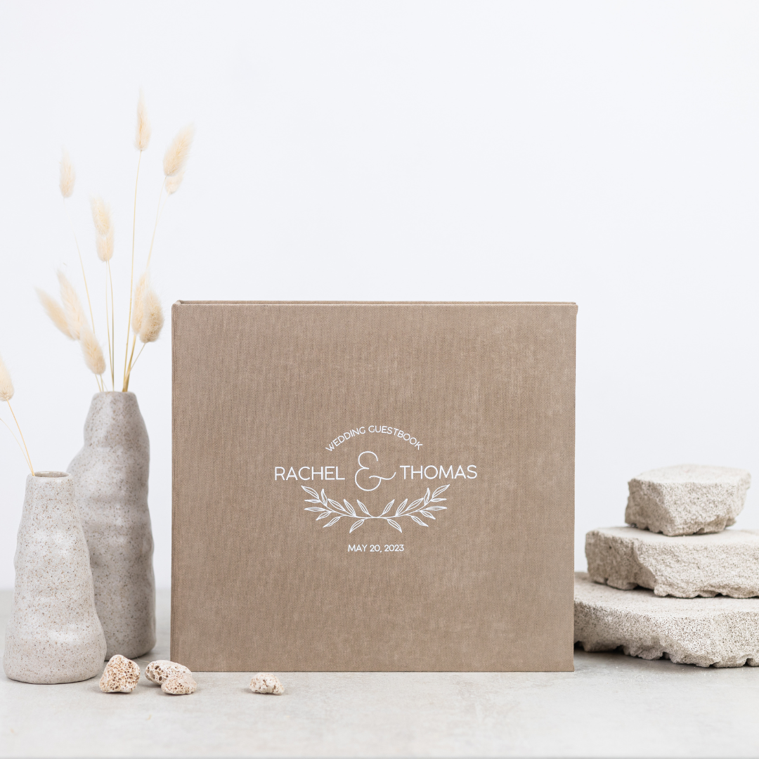 JESSICA Taupe Personalized Wedding Envelope Guest book "JESSICA" with Advice Cards.