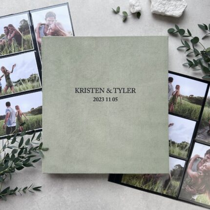 Custom handmade photo album with sleeves – fits 4x6 inch photos, elegant cover design.