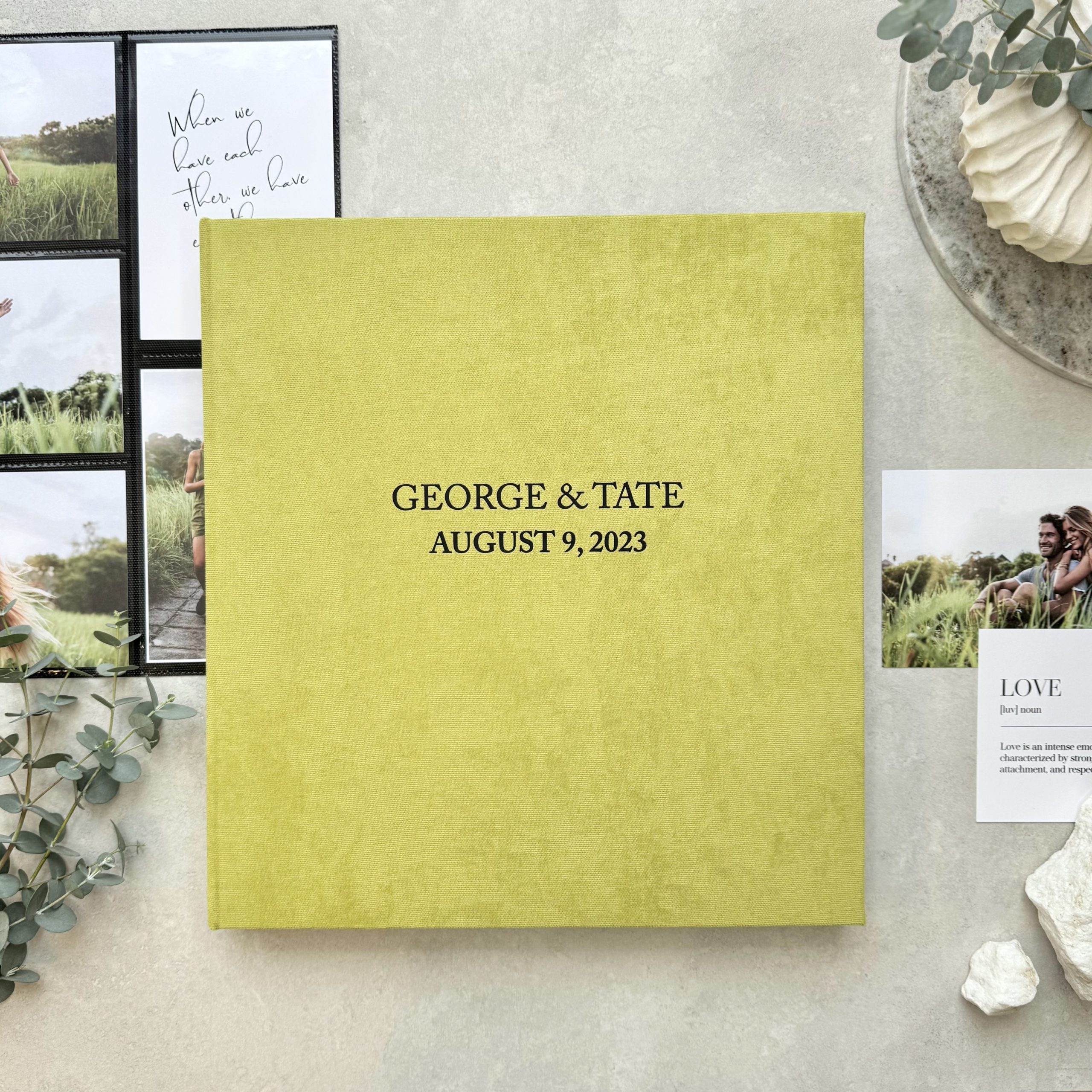 KRISTEN (PISTACHIO) 1 Custom handmade photo album with sleeves – fits 4x6 inch photos, elegant cover design.