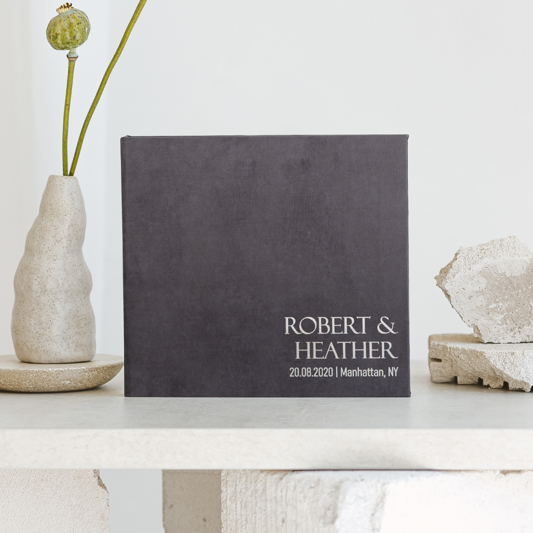 HEATHER Dark Gray Personalized Wedding Guest Book - HEATHER