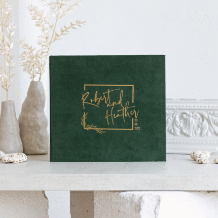Dark Green Personalized Wedding Guest Book - SQUARE.