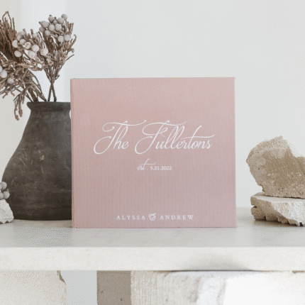 Dusty Pink Personalized Wedding Guest Book - THE CASTROS with white letering.