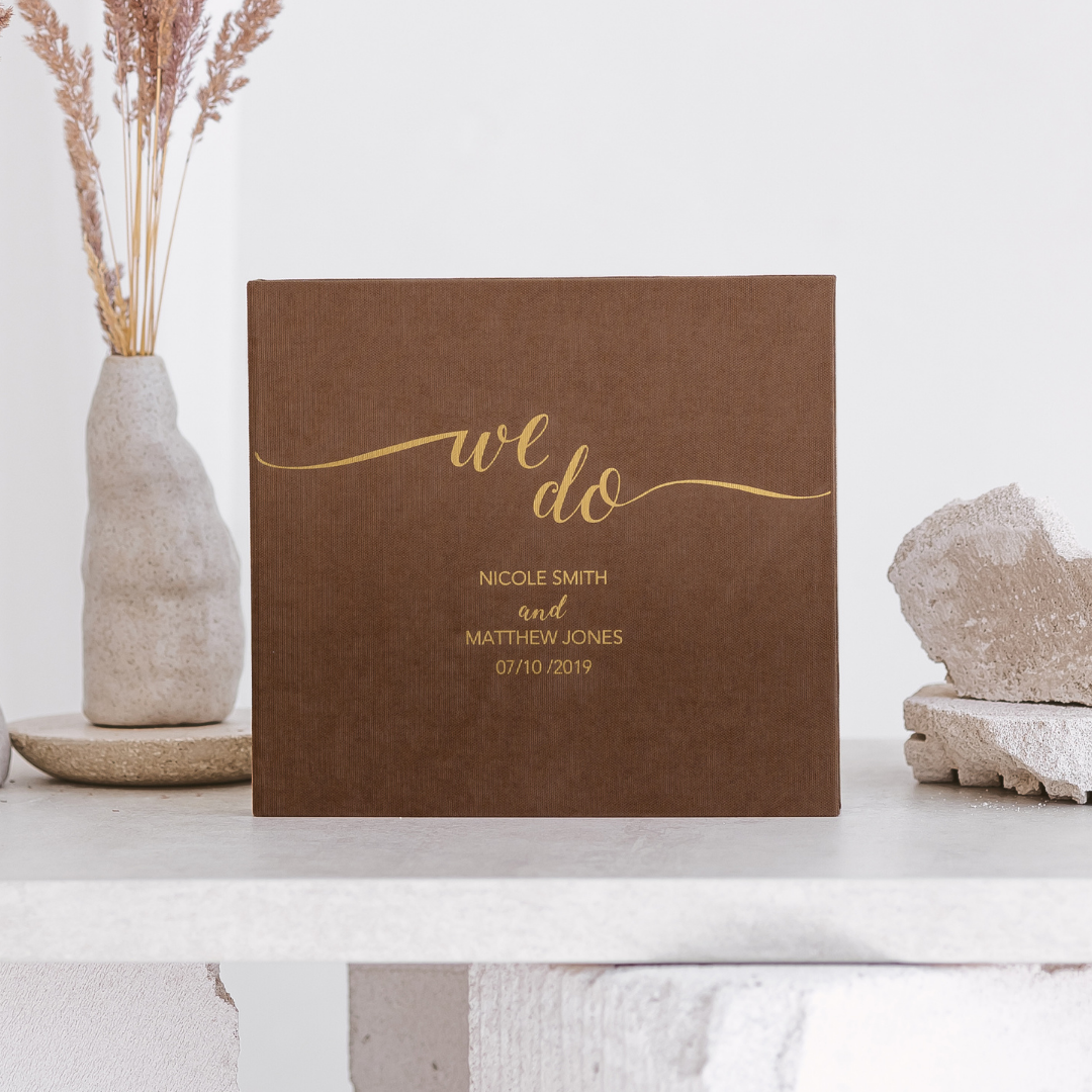WE DO Brown personalized wedding guest book WE DO.